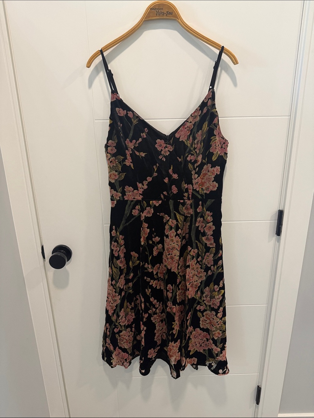 Dex Black Floral Slip Dress with Pink Blooms size medium